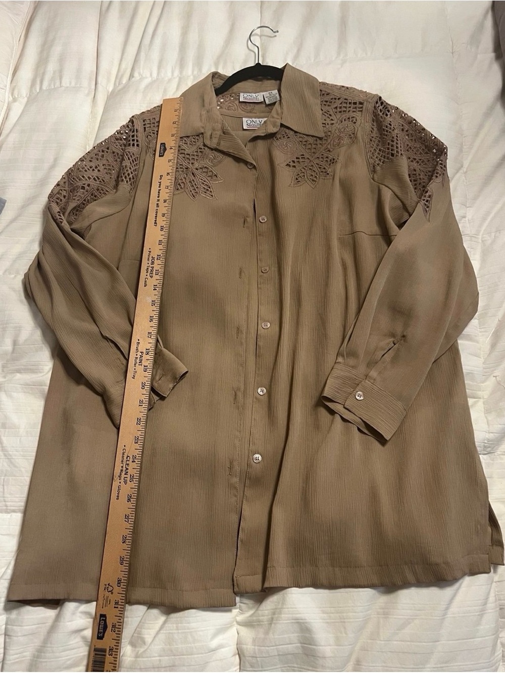 Womens Taupe Crochet-Yoke Button-Front Jacket with camisole 16W